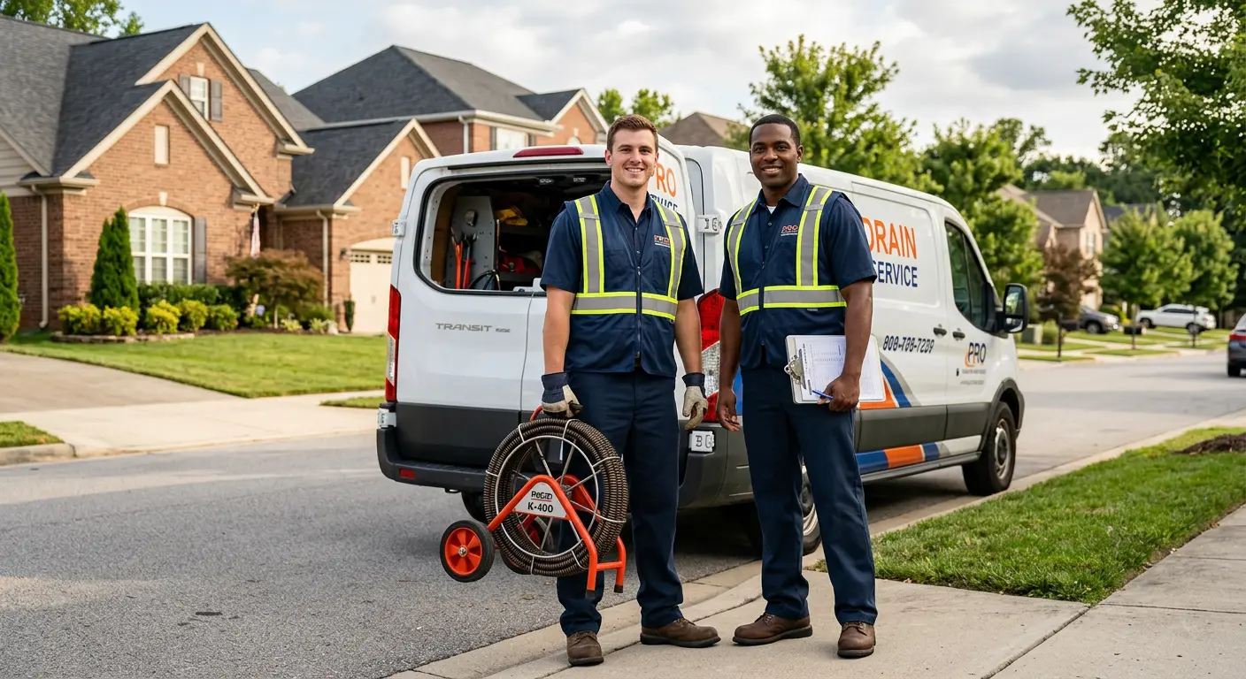 Sewer and drain service team with equipment ready for work in Bedford Heights