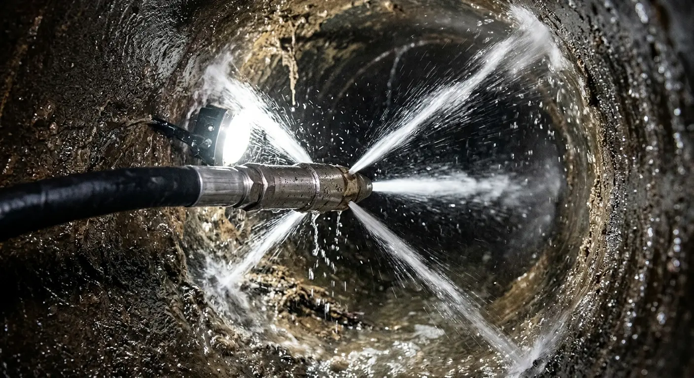 High-pressure hydro jetting nozzle cleaning sewer pipe for Storm Drain Cleaning in Bedford Heights